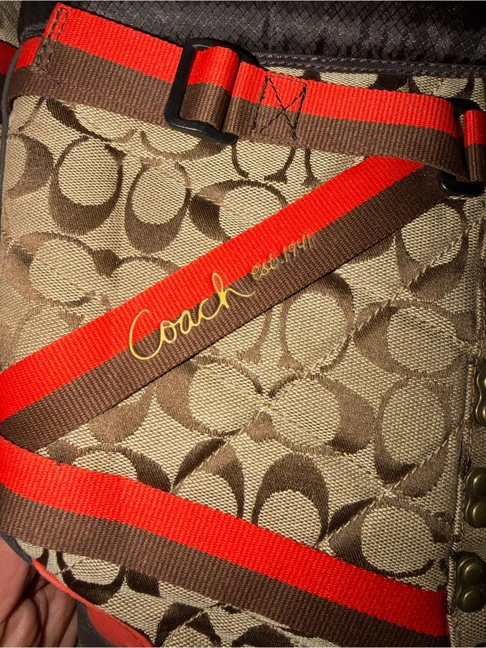 Coach Marian Brown & Orange Lace Up Monogram Logo Insulated Mid Calf Boot Size11